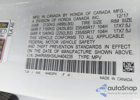 2018 Honda Cr-V Lx из США, поврежденный, VIN 2HKRW5H3XJH404235